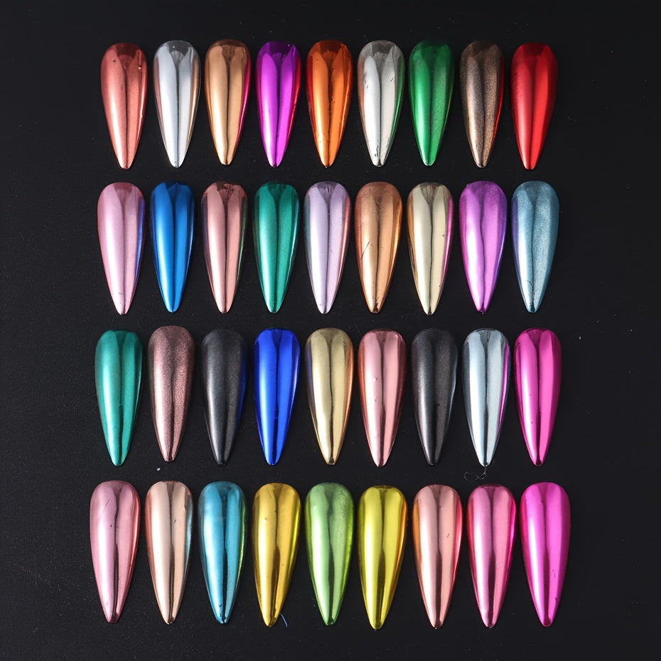 36 Box Super-Bright Metallic Mirror Nail Powder Set Y2K Chrome Pigment Flakes Fine Glitter Rubbing On Dust Manicure Decoration